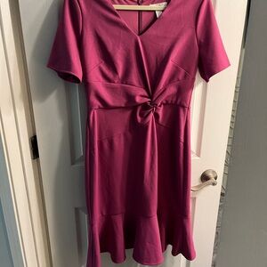 London Times Fuchsia Knot-Front Midi Dress